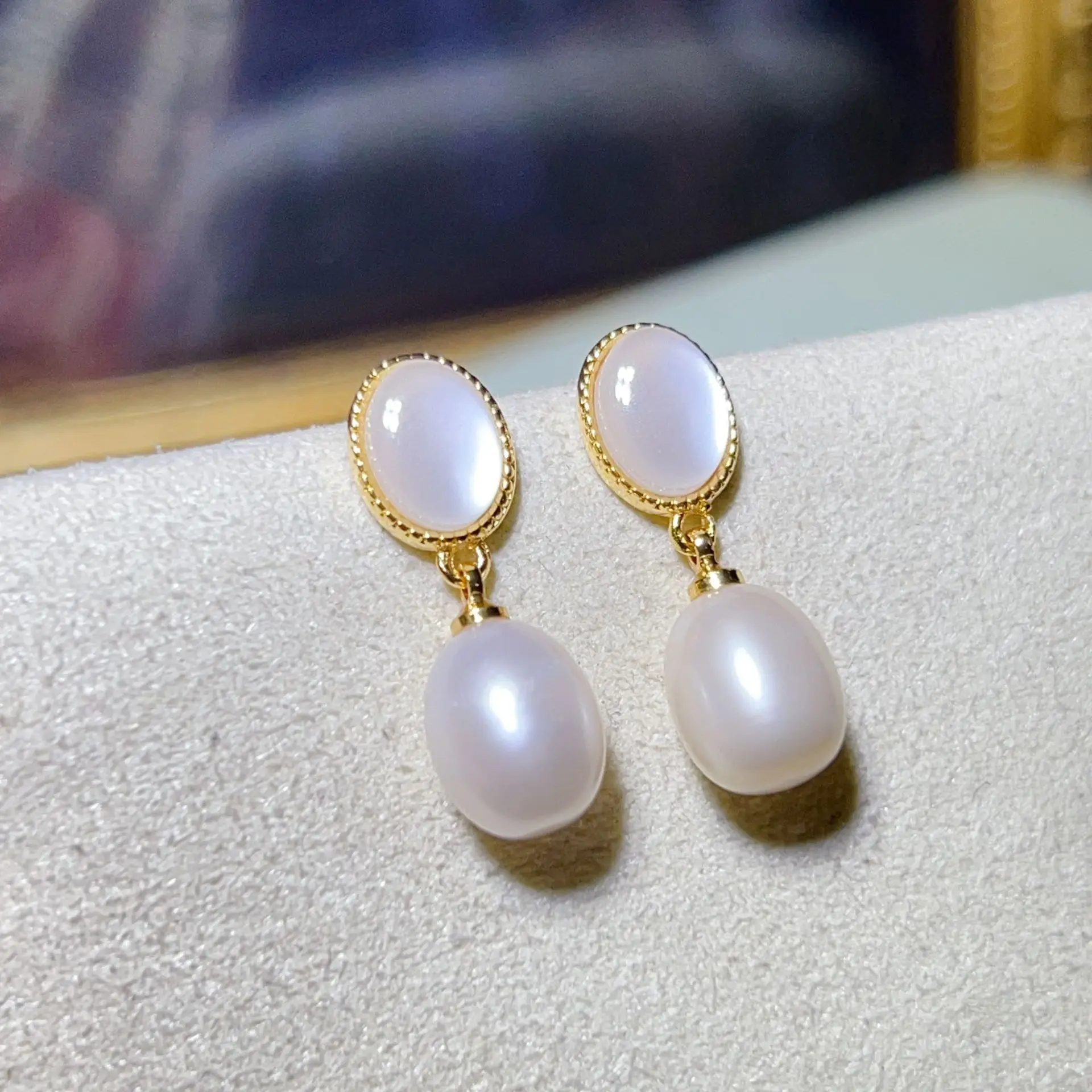 S925 Gold Plated Pearl Bow Earrings for Women