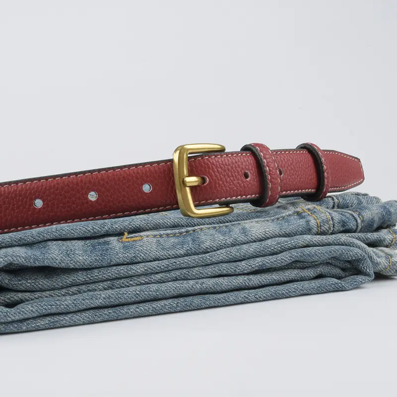 Women's Cowhide Litchi Leather Belt Brown 2.3cm - Image 19