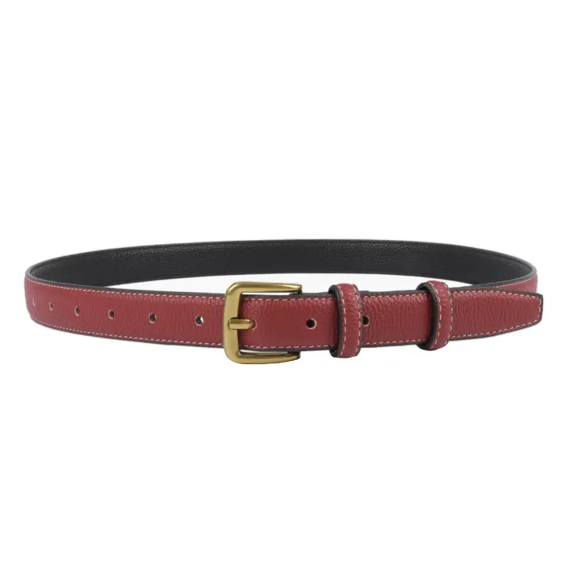 Women's Cowhide Litchi Leather Belt Brown 2.3cm - Image 21