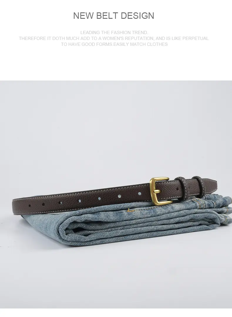 Women's Cowhide Litchi Leather Belt Brown 2.3cm β feature 11