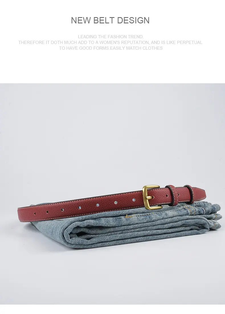 Women's Cowhide Litchi Leather Belt Brown 2.3cm β feature 13