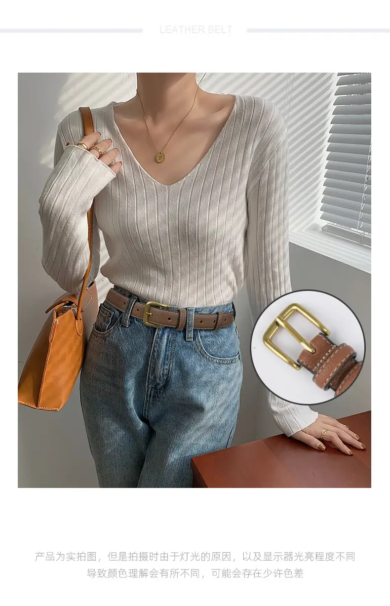 Women's Cowhide Litchi Leather Belt Brown 2.3cm β feature 2