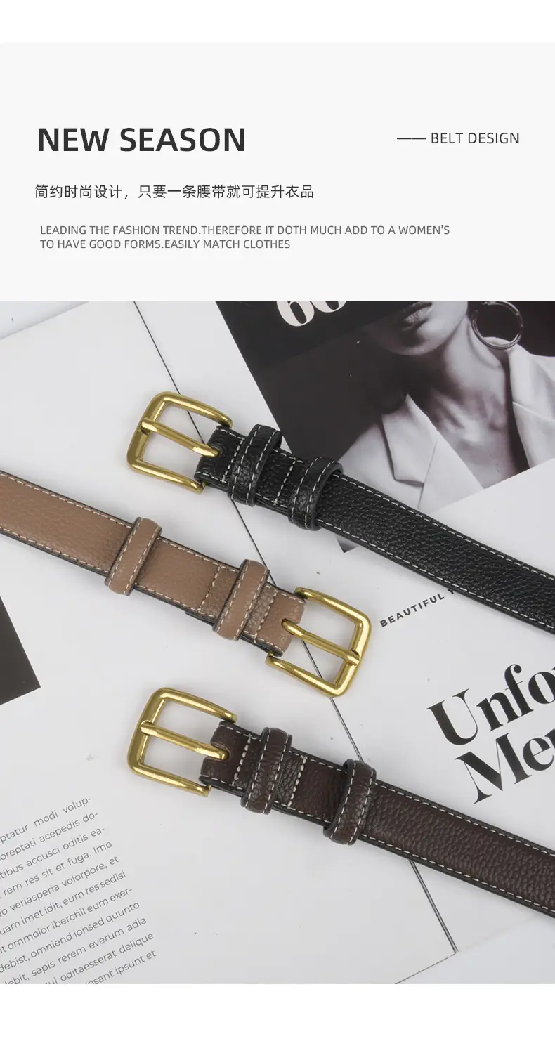 Women's Cowhide Litchi Leather Belt Brown 2.3cm β feature 5
