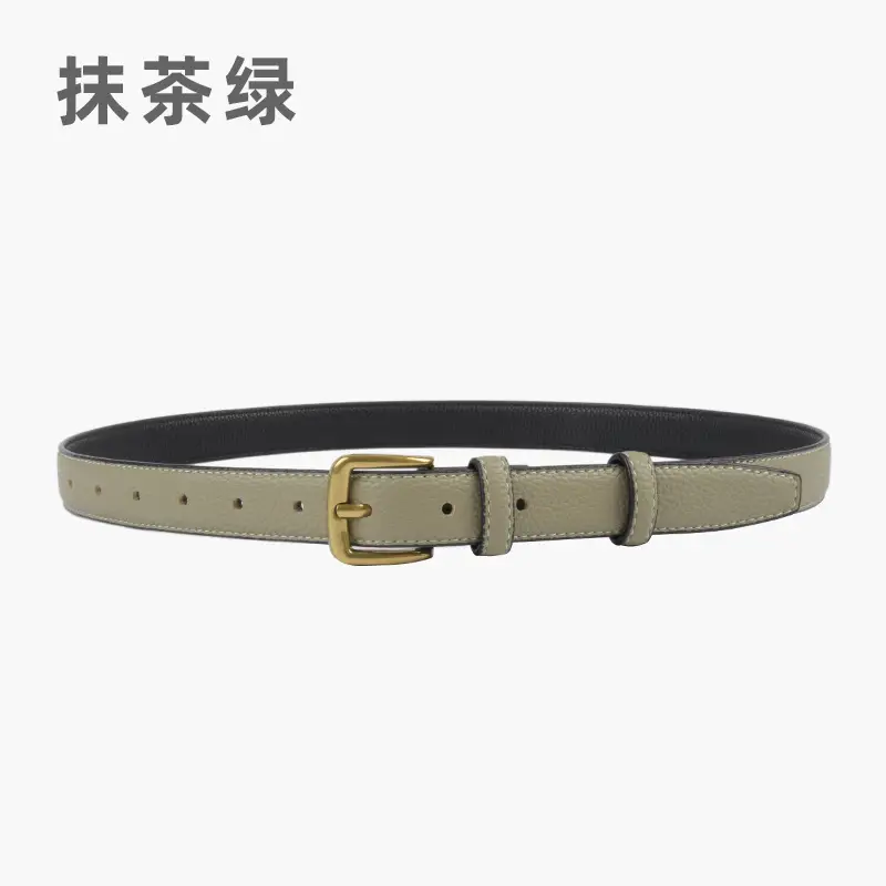 Women's Cowhide Litchi Leather Belt Brown 2.3cm - Image 10