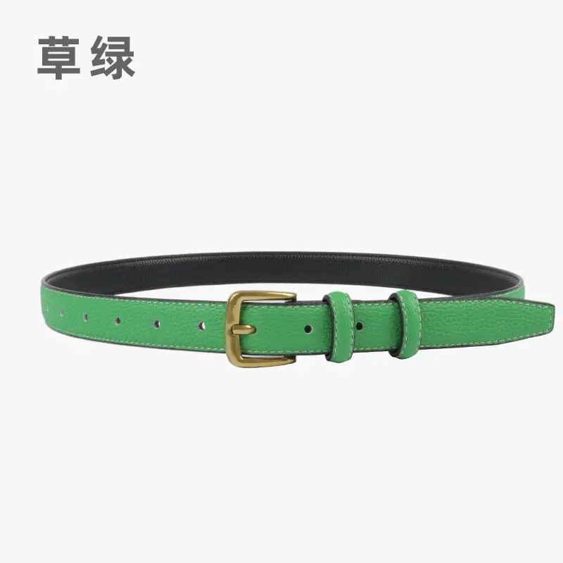 Women's Cowhide Litchi Leather Belt Brown 2.3cm - Image 11