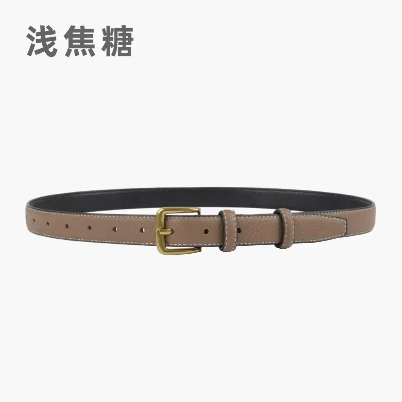 Women's Cowhide Litchi Leather Belt Brown 2.3cm - Image 14
