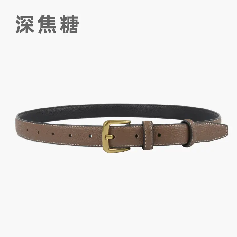 Women's Cowhide Litchi Leather Belt Brown 2.3cm - Image 15