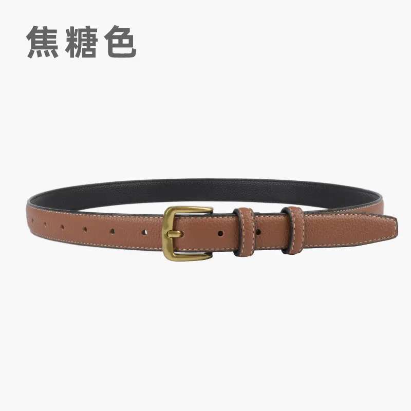 Women's Cowhide Litchi Leather Belt Brown 2.3cm - Image 16