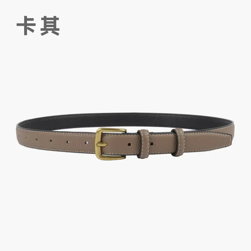 Women's Cowhide Litchi Leather Belt Brown 2.3cm - Image 3