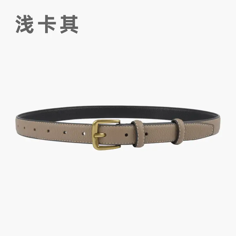 Women's Cowhide Litchi Leather Belt Brown 2.3cm - Image 4