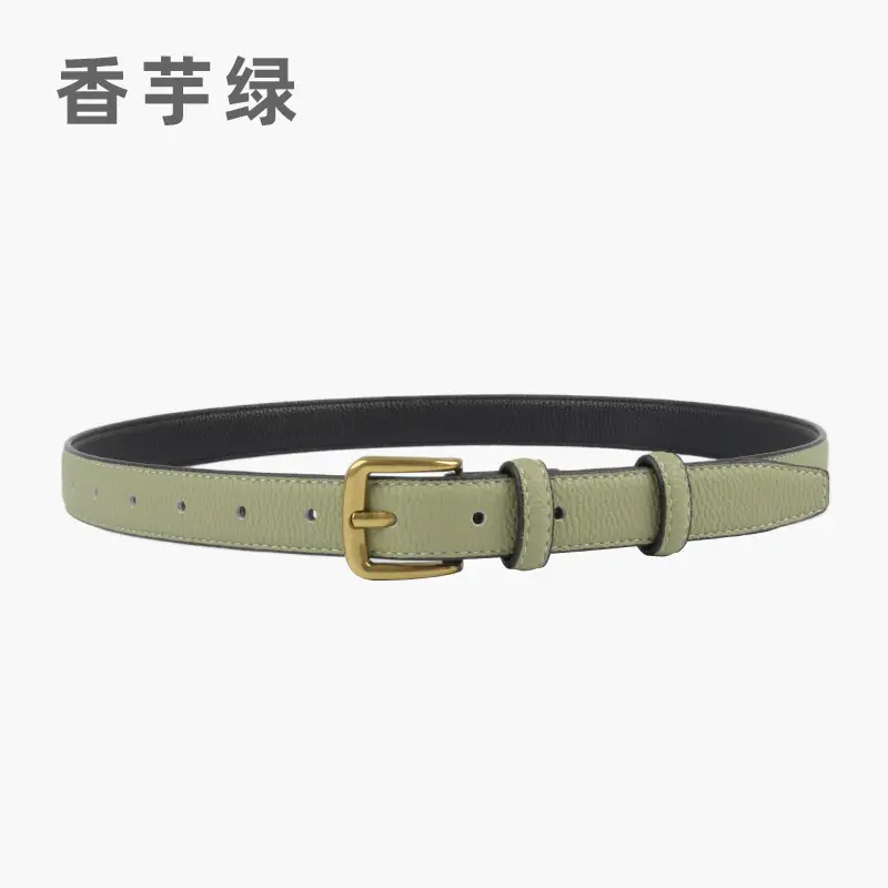 Women's Cowhide Litchi Leather Belt Brown 2.3cm - Image 6