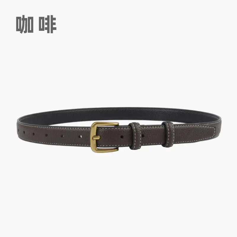 Women's Cowhide Litchi Leather Belt Brown 2.3cm - Image 7