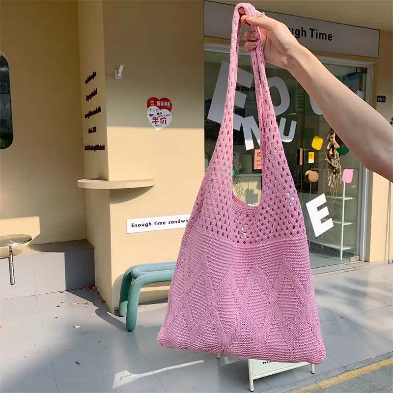 Hollow Knitted Wool Shoulder Bag Purple