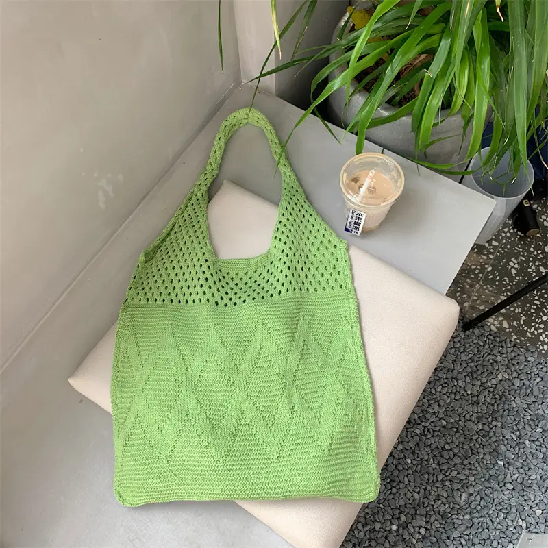 Hollow Knitted Wool Shoulder Bag Purple