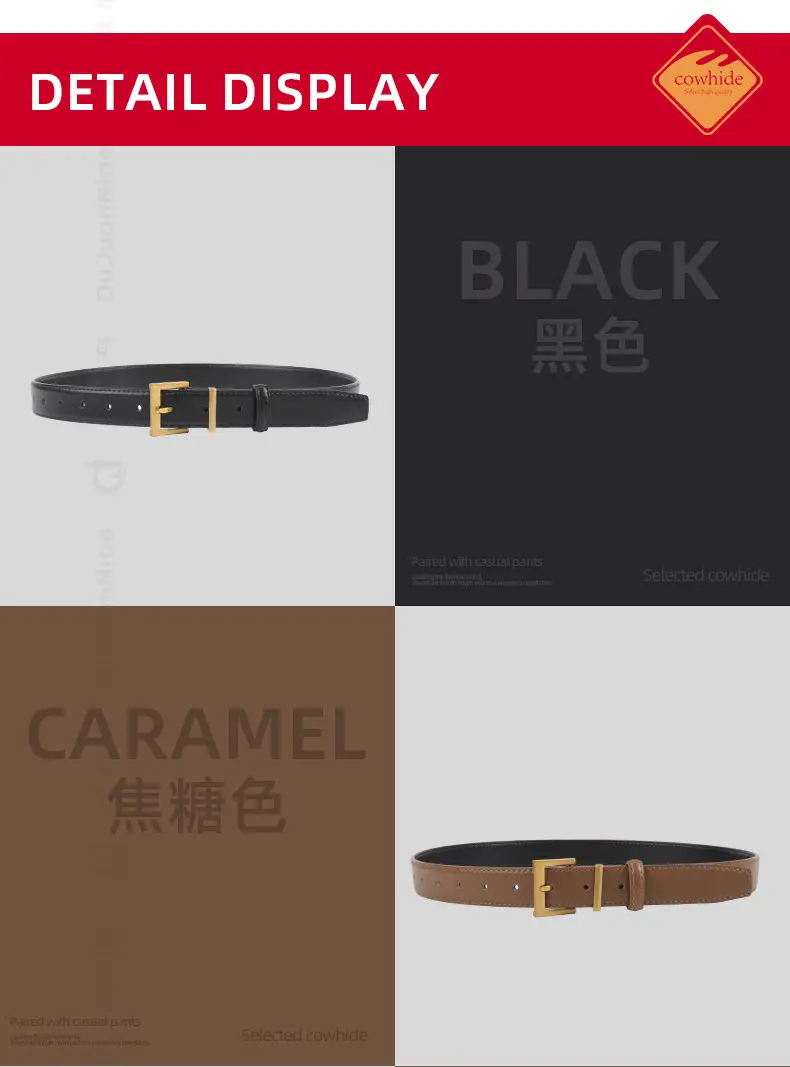 Black Leather Belt for Women 2.8cm Wide β feature 17