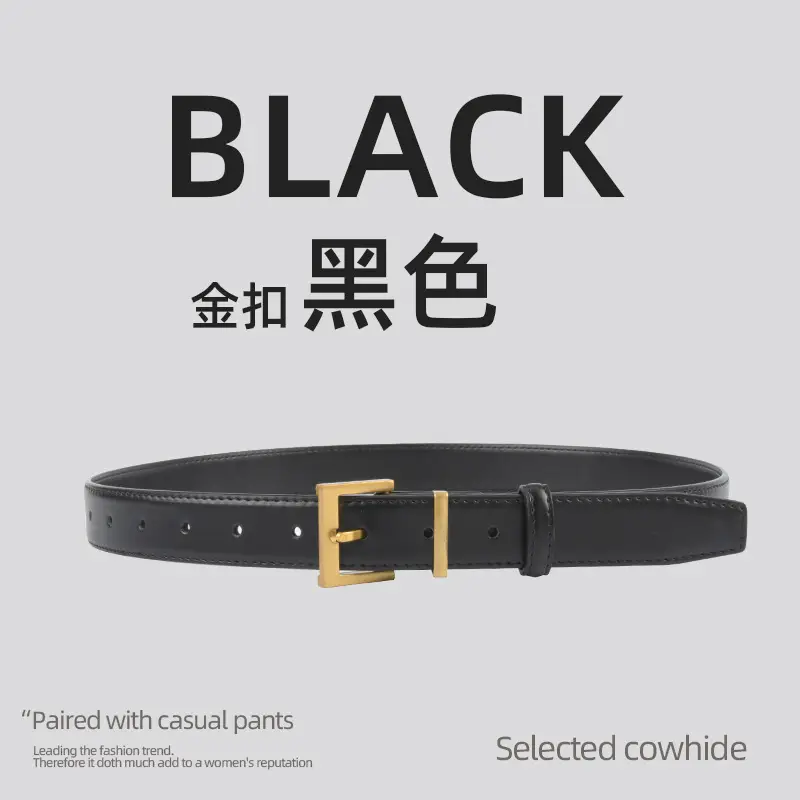 Black Leather Belt for Women 2.8cm Wide