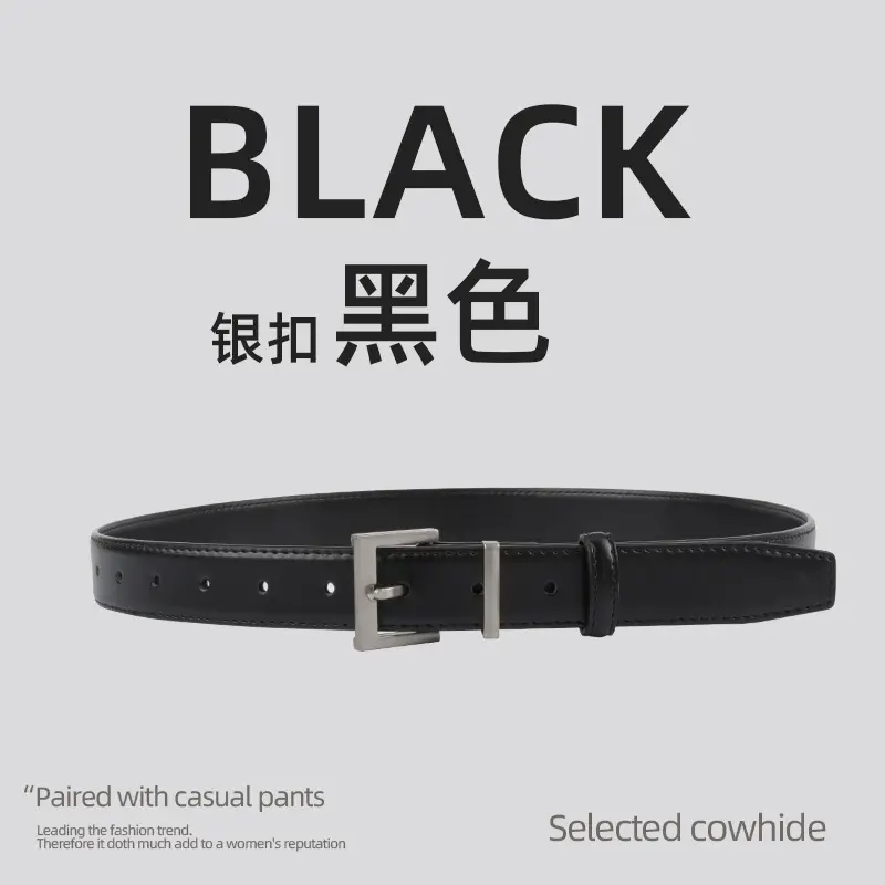 Black Leather Belt for Women 2.8cm Wide - Image 11