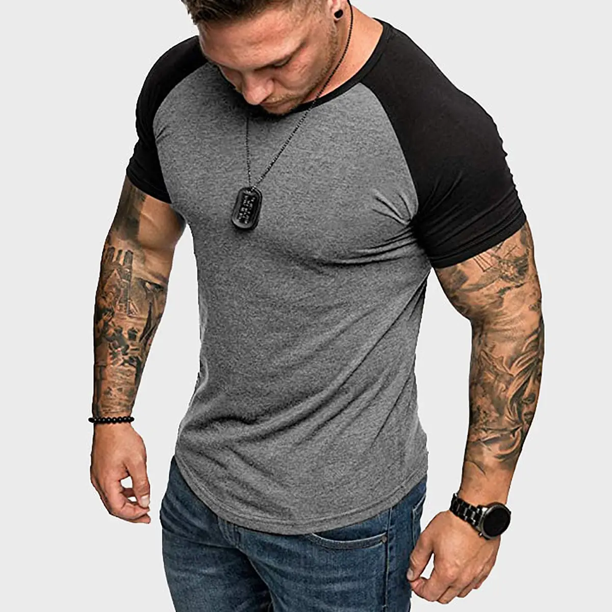 Men Slim Fit Red Black Short Sleeve T-Shirt - Image 5