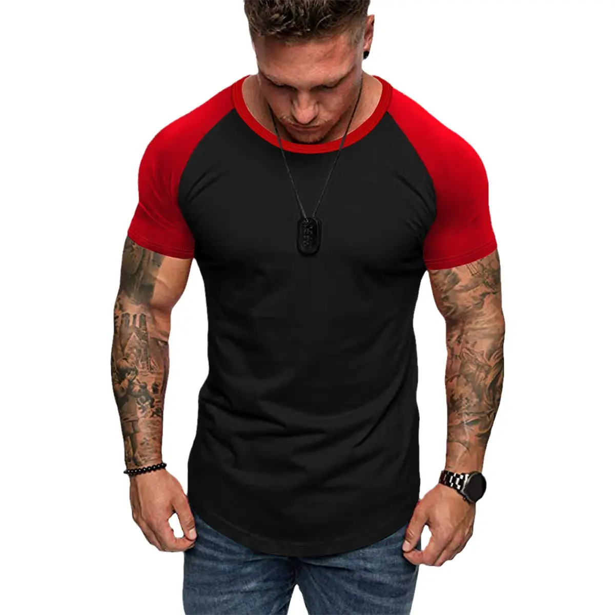 Men Slim Fit Red Black Short Sleeve T-Shirt - Image 8