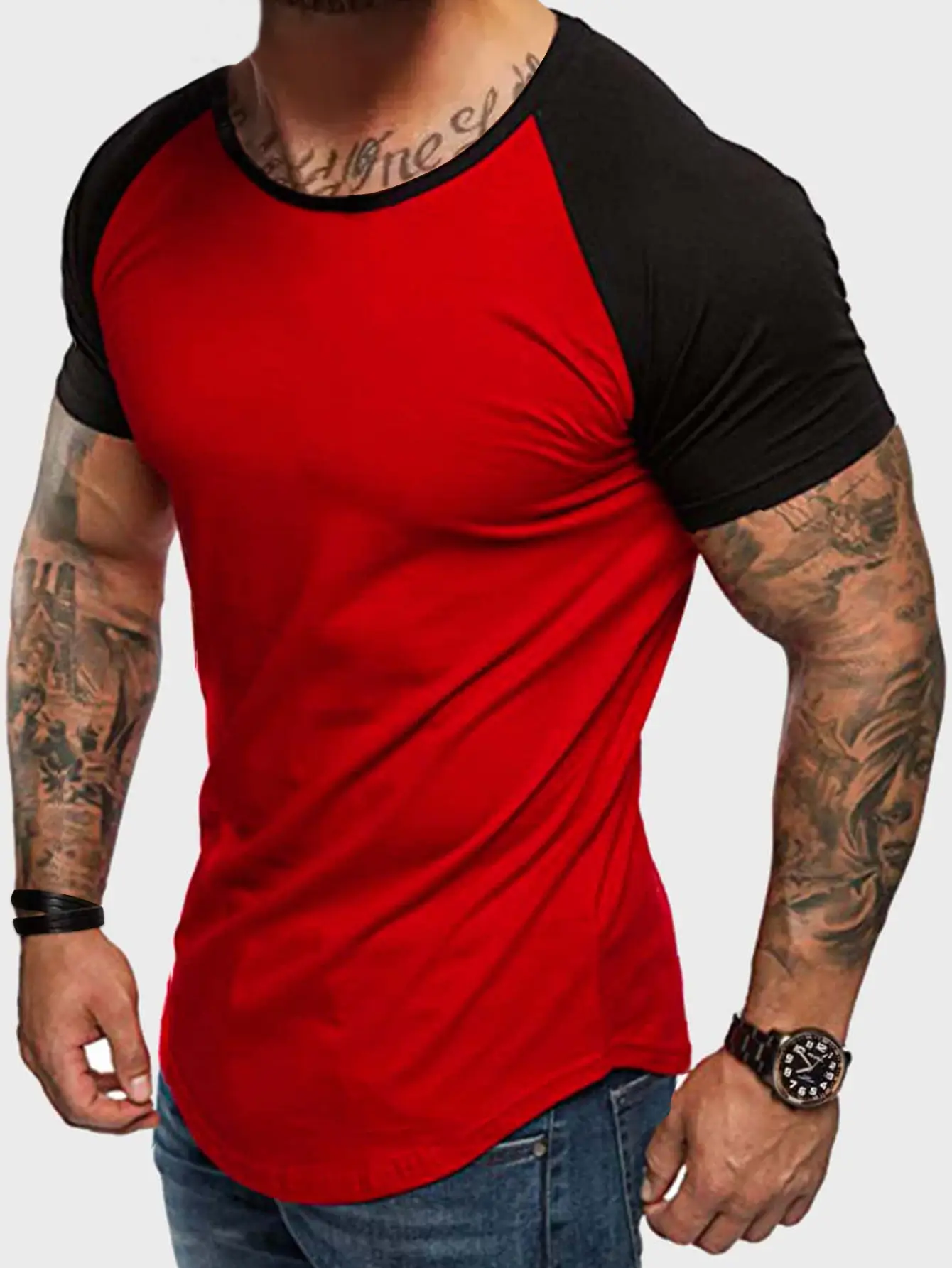 Men Slim Fit Red Black Short Sleeve T-Shirt — feature 14