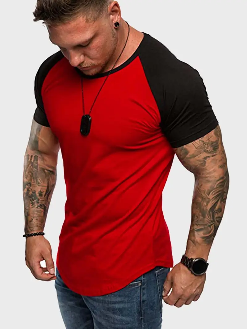 Men Slim Fit Red Black Short Sleeve T-Shirt — feature 15