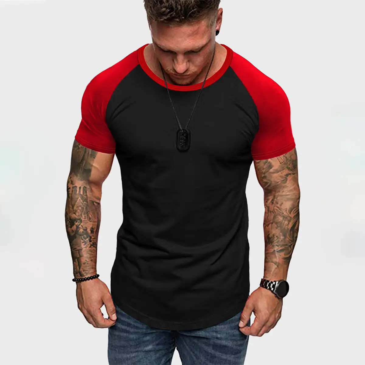 Men Slim Fit Red Black Short Sleeve T-Shirt — feature 2