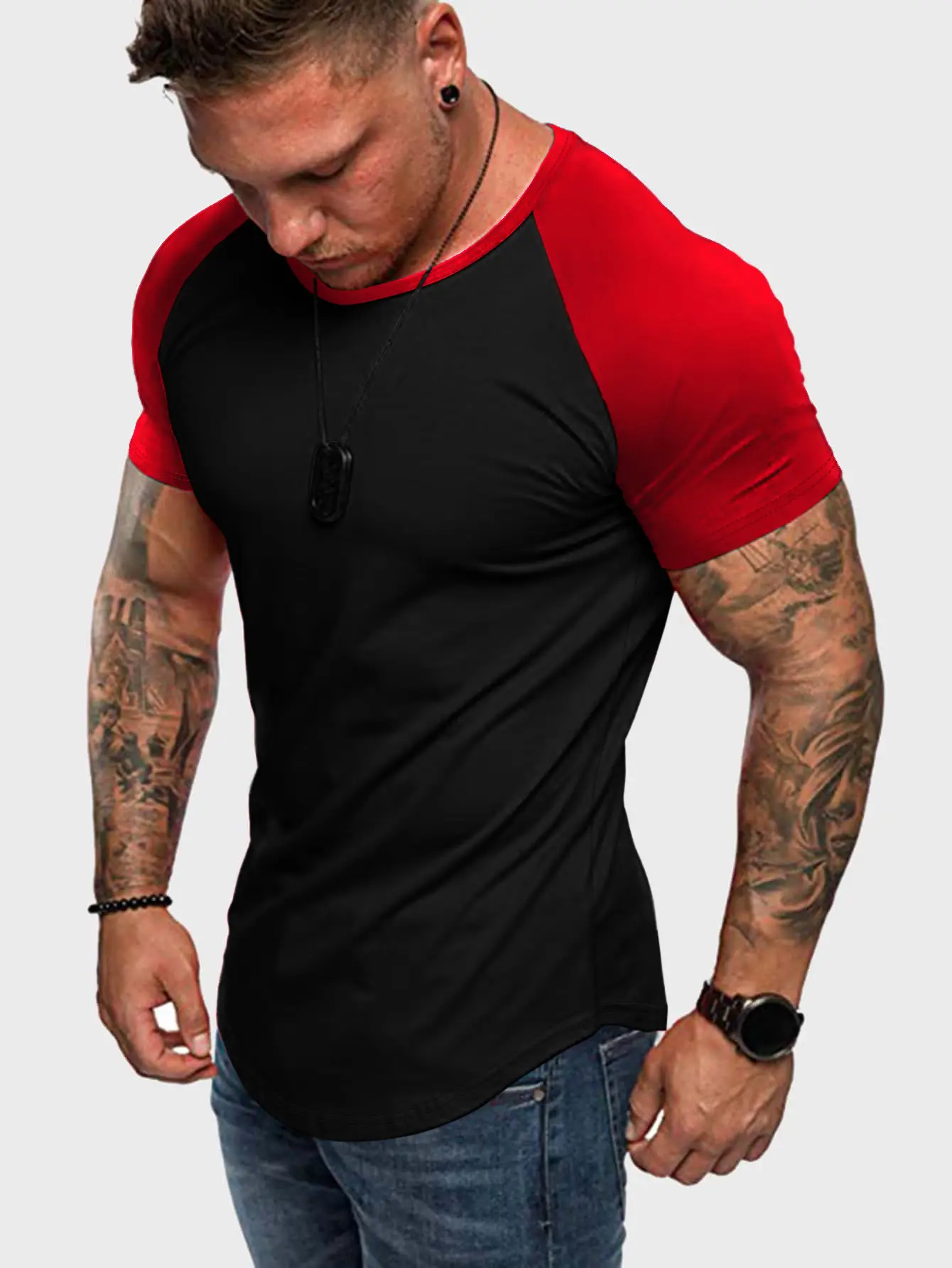 Men Slim Fit Red Black Short Sleeve T-Shirt — feature 3