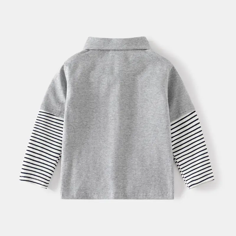 Kids Polo Shirt Navy Blue Long Sleeve Cartoon Print
