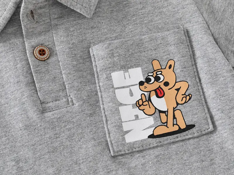 Kids Polo Shirt Navy Blue Long Sleeve Cartoon Print — feature 7