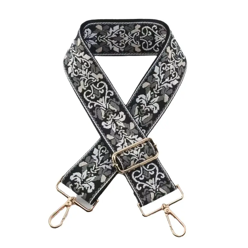 Black Floral Crossbody Bag with Gold Buckle