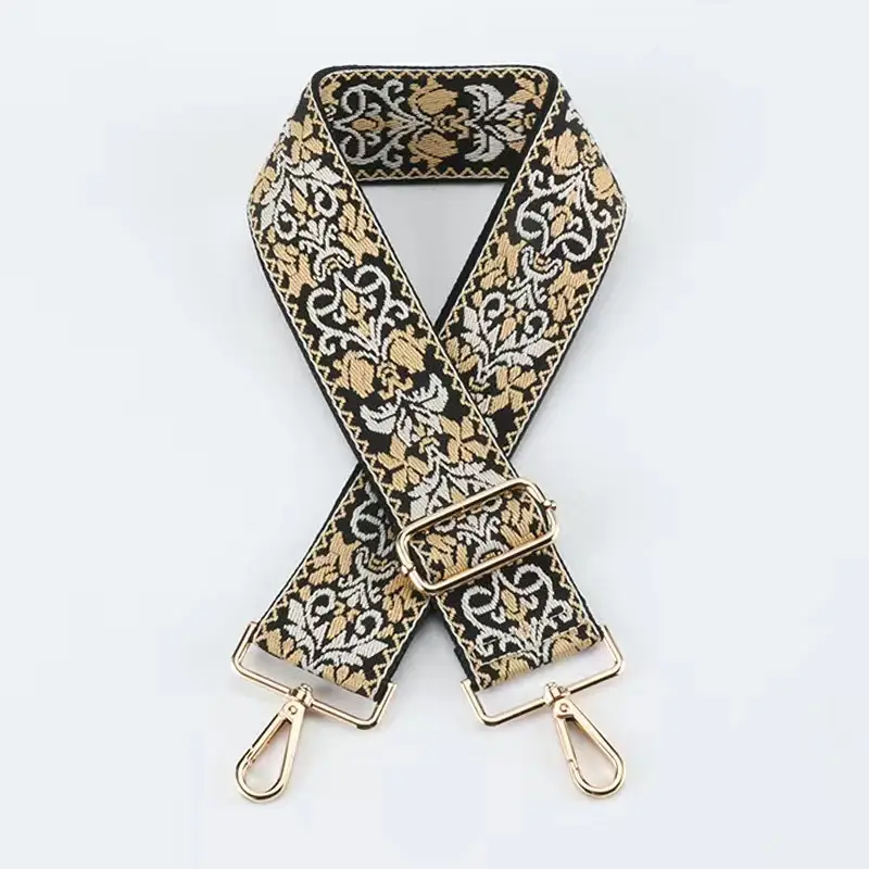 Black Floral Crossbody Bag with Gold Buckle