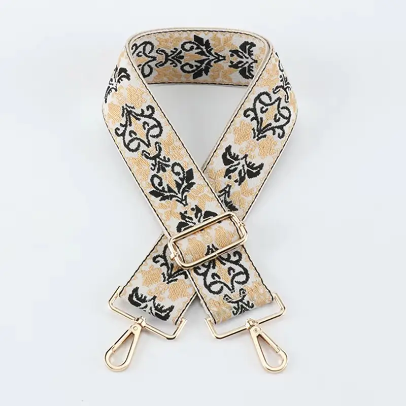 Black Floral Crossbody Bag with Gold Buckle