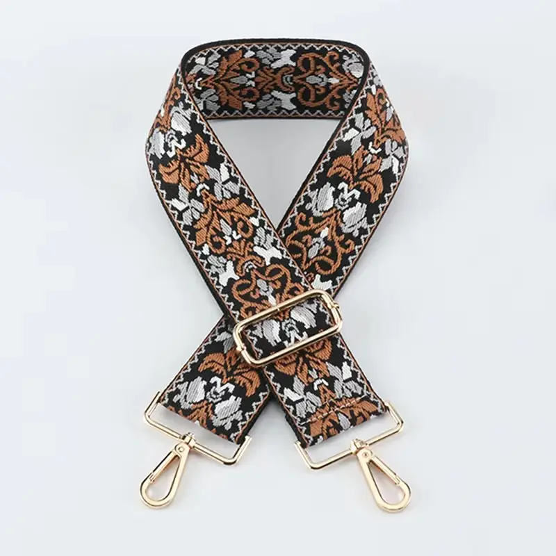 Black Floral Crossbody Bag with Gold Buckle