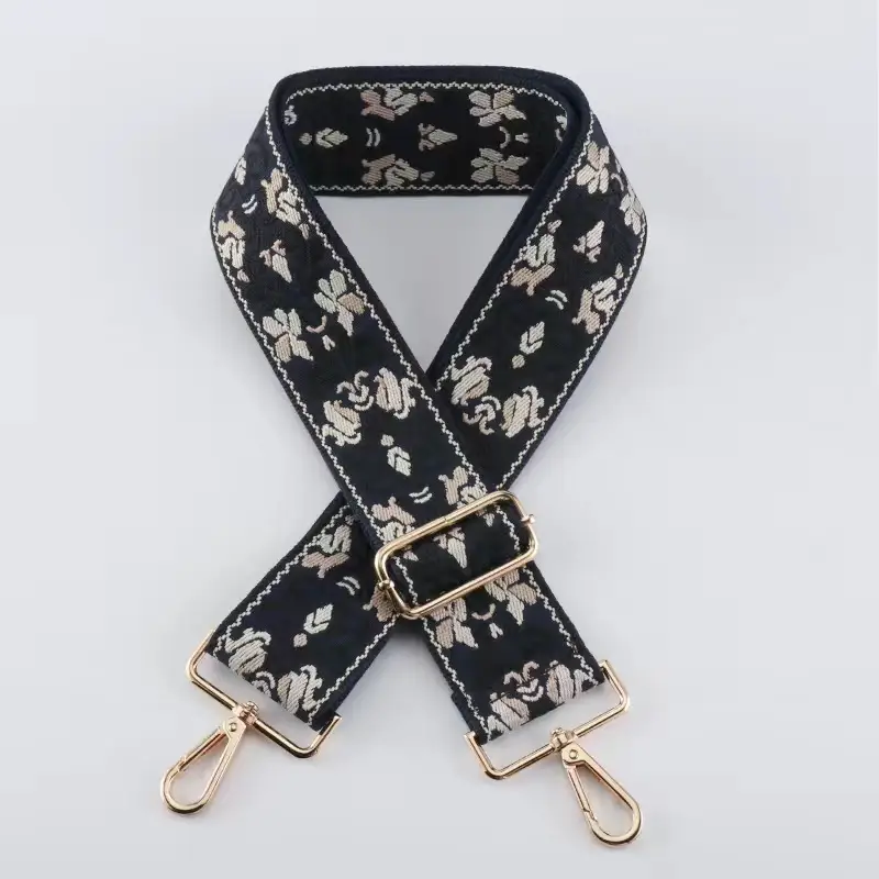 Black Floral Crossbody Bag with Gold Buckle