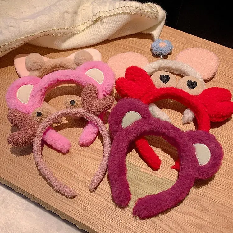 Cute Plush Bear Headband with Cartoon Design Pink