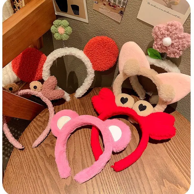 Cute Plush Bear Headband with Cartoon Design Pink
