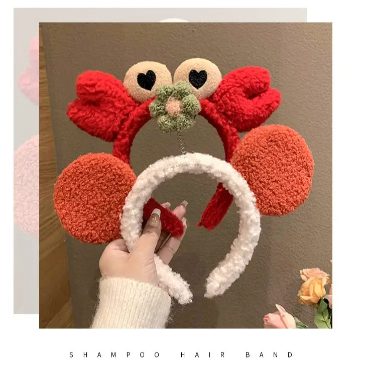 Cute Plush Bear Headband with Cartoon Design Pink