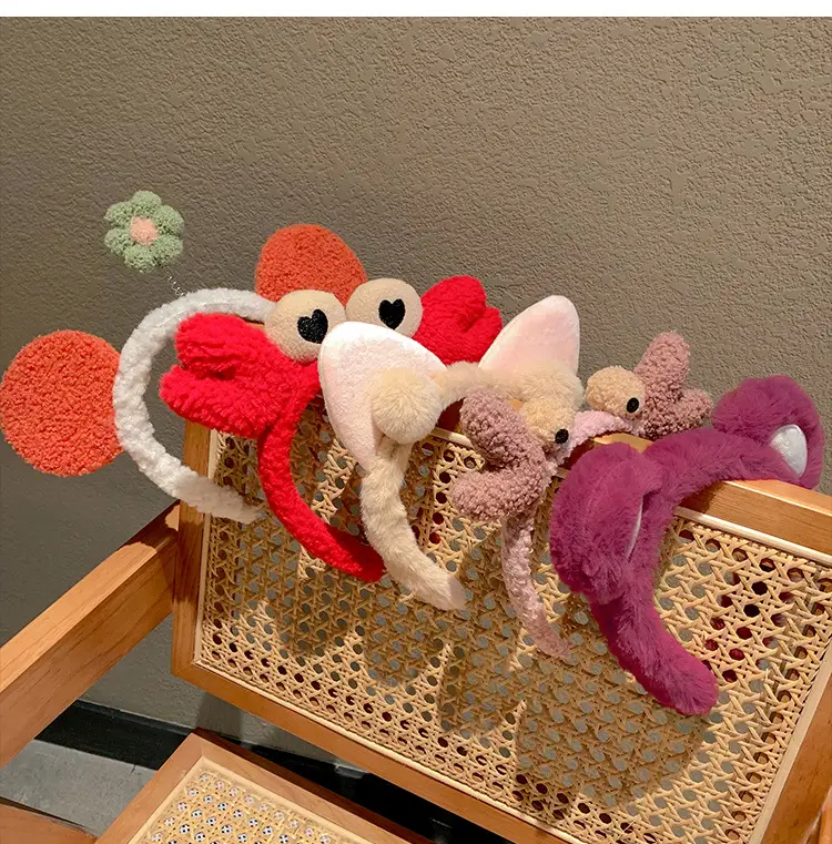 Cute Plush Bear Headband with Cartoon Design Pink — feature 1