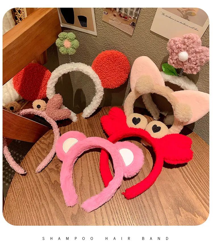 Cute Plush Bear Headband with Cartoon Design Pink — feature 3