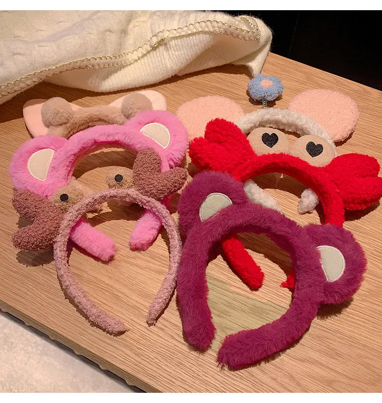 Cute Plush Bear Headband with Cartoon Design Pink — feature 9