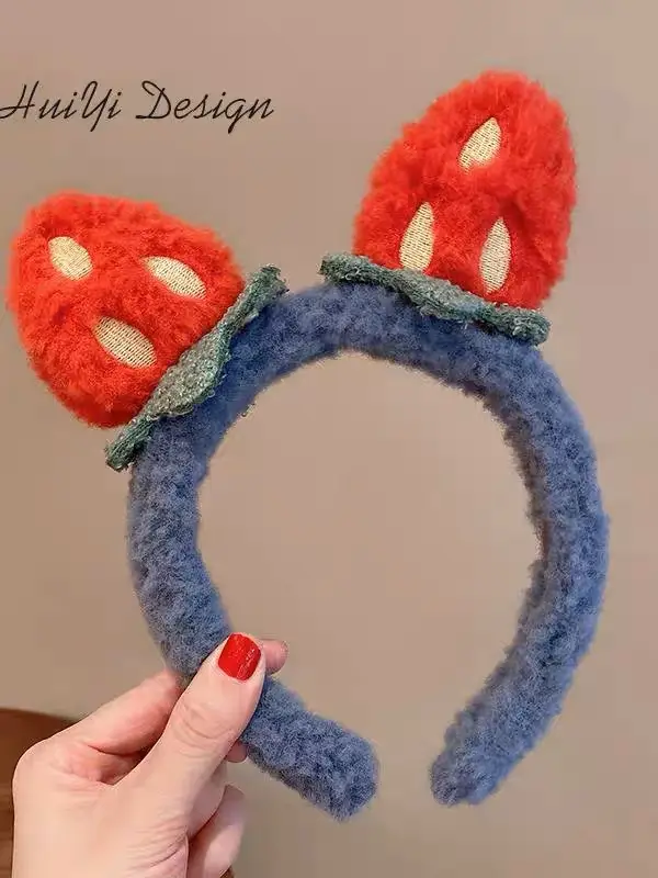 Cute Plush Bear Headband with Cartoon Design Pink
