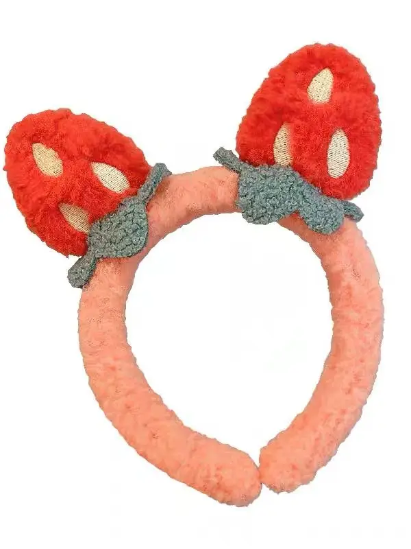 Cute Plush Bear Headband with Cartoon Design Pink