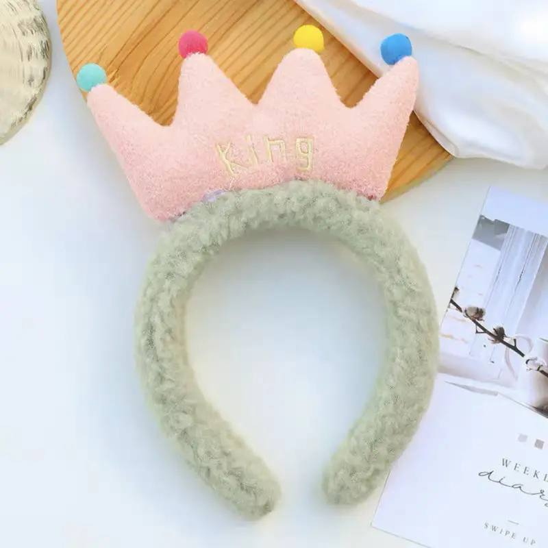 Cute Plush Bear Headband with Cartoon Design Pink