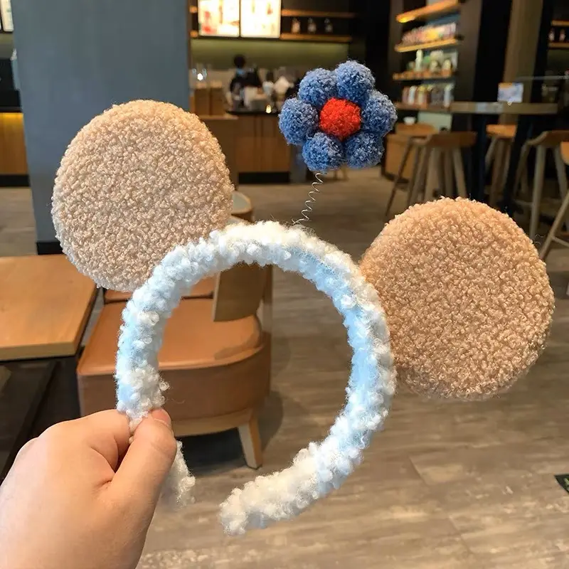 Cute Plush Bear Headband with Cartoon Design Pink