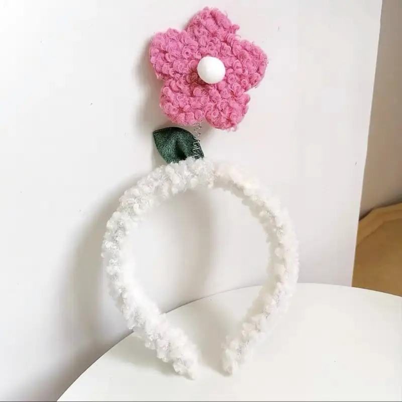 Cute Plush Bear Headband with Cartoon Design Pink