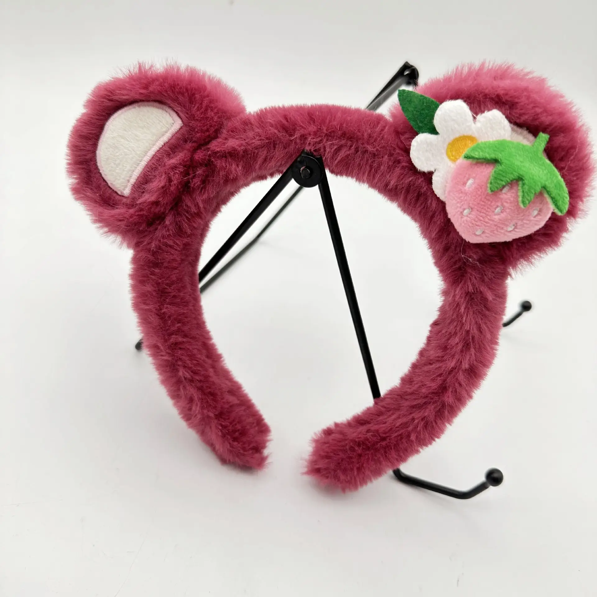 Cute Plush Bear Headband with Cartoon Design Pink