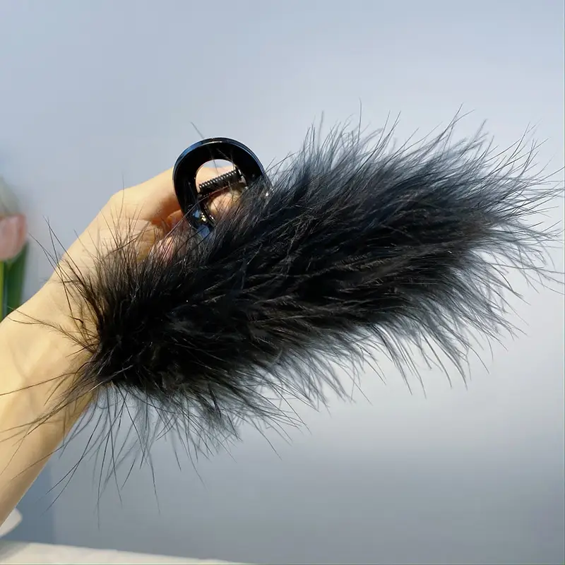 Ostrich Feather Hairpin for Women Back Head Clip Black - Image 10