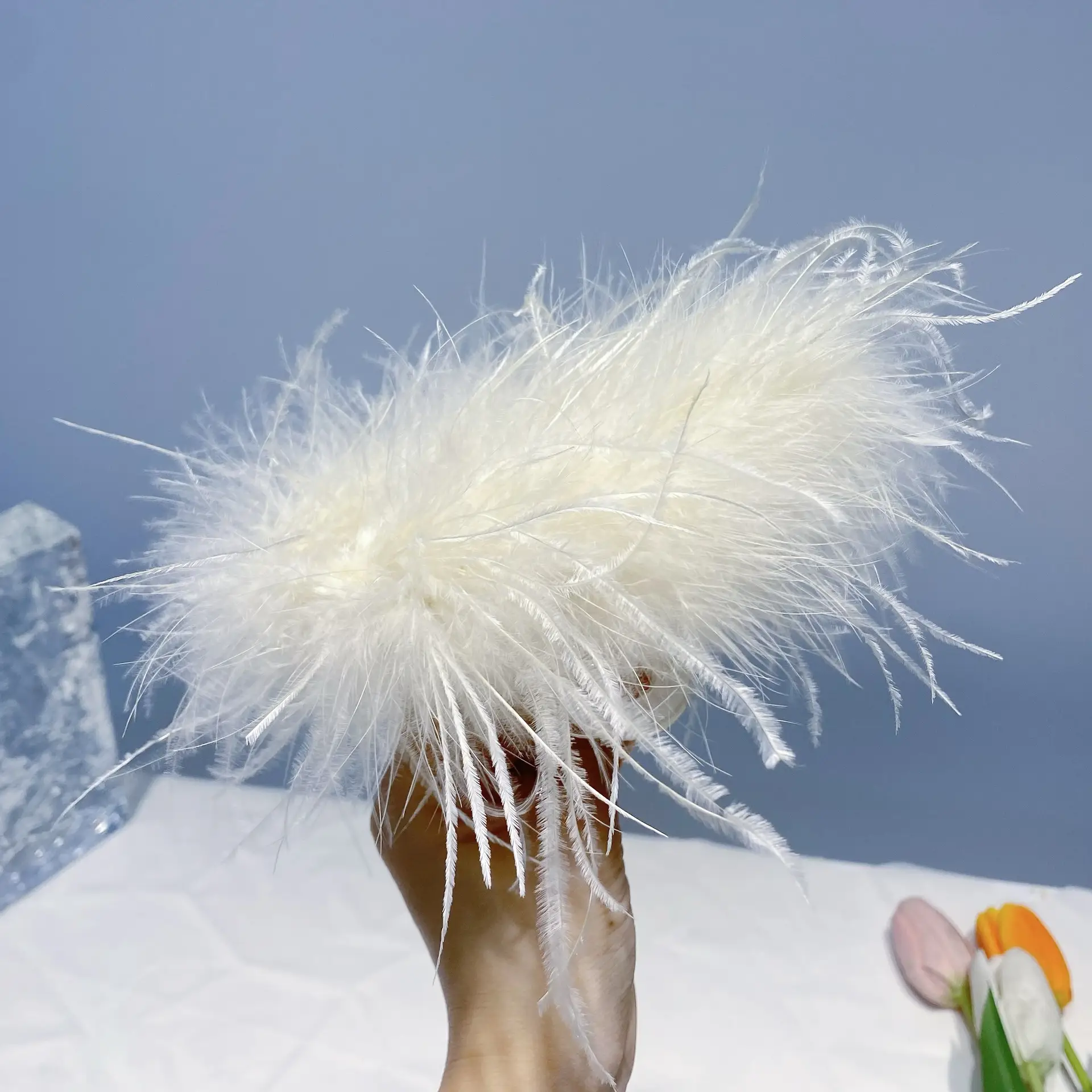 Ostrich Feather Hairpin for Women Back Head Clip Black - Image 12
