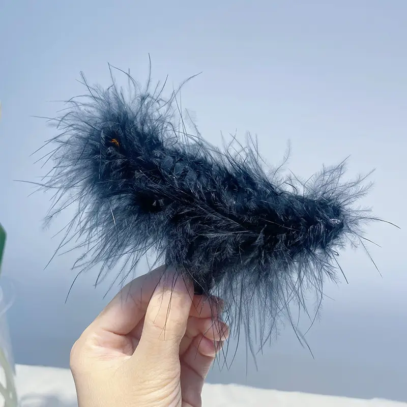 Ostrich Feather Hairpin for Women Back Head Clip Black - Image 4