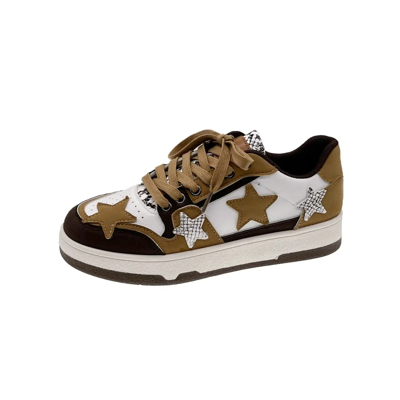 Women's Star-Laced Casual Sneakers Brown Gold White